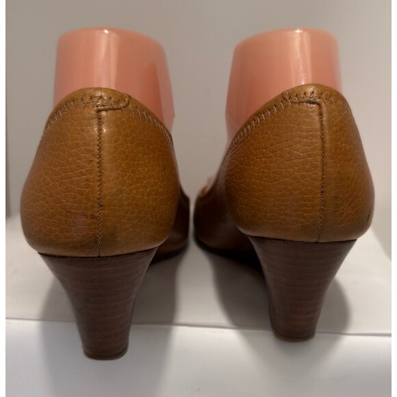 Tory Burch Tan Leather 8M Peep Toe Wedge Heels Shoes - Picture 4 of 9